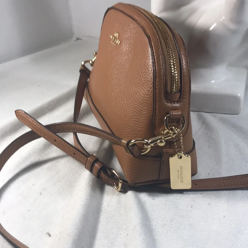 Coach Dome Women’s Brown Pebble Leather Adjustable Strap Gold Logo Crossbody Bag